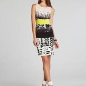 BCBG Max Azria Tara Printed Color Block Print Black/White/Green Dress Sz 4